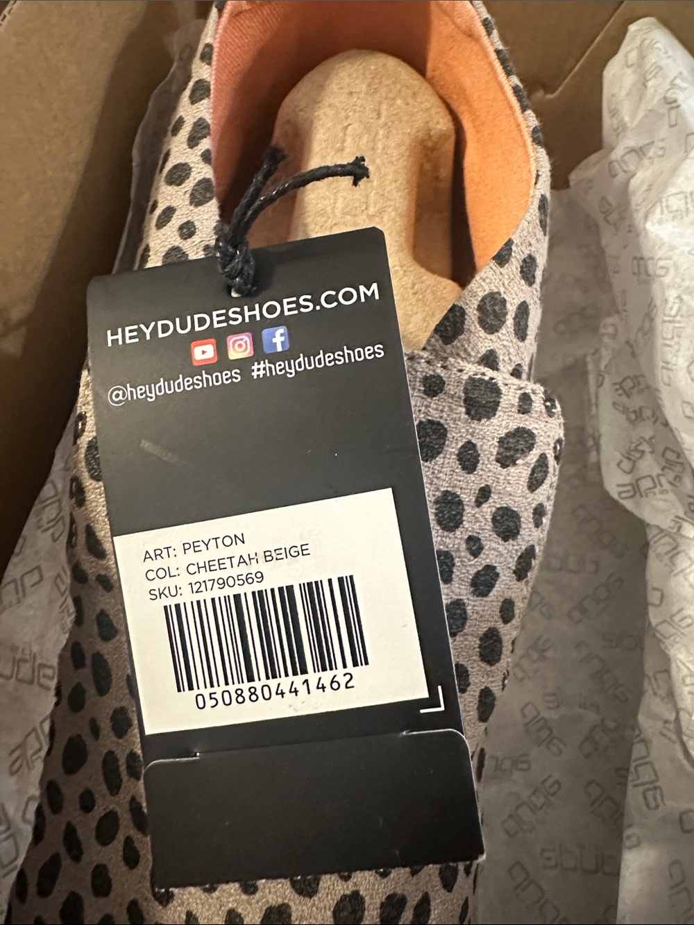 Hey Dude Cheetah Print Slip-On Sneakers with Peach Trim - Picture 3 of 3